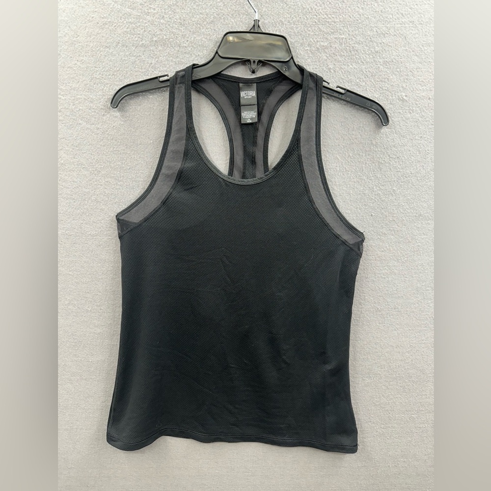 Victoria's Secret Tank Top M Mesh Panels‎ Athletic Sport Racerback Black Sheer